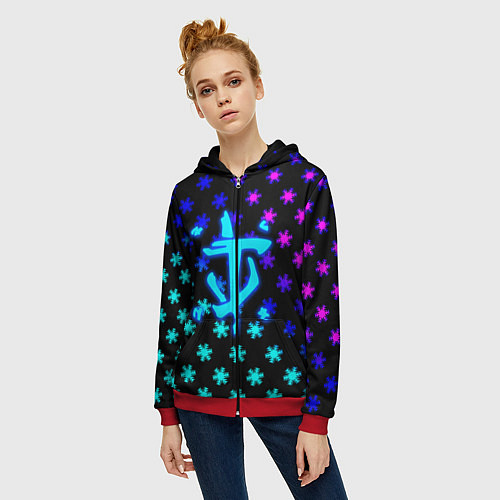 Женская толстовка на молнии Doom winter neon / 3D-Красный – фото 3