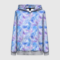 Толстовка на молнии женская Узор из голубых и сиреневых перьев, цвет: 3D-меланж