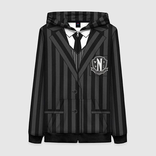 Женская толстовка на молнии Форма как у Уэнсдэй Аддамс верх / 3D-Черный – фото 1