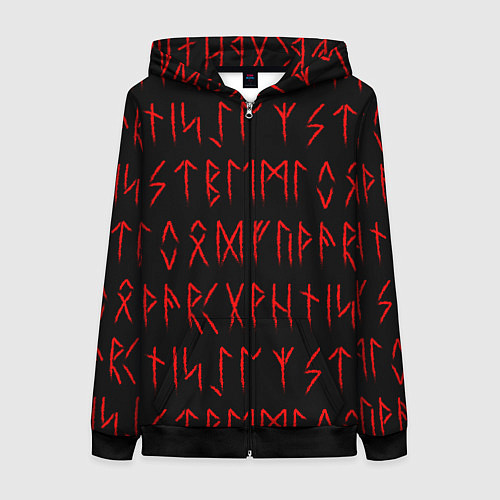 Женская толстовка на молнии Красные символы древних рун крупные - паттерн / 3D-Черный – фото 1