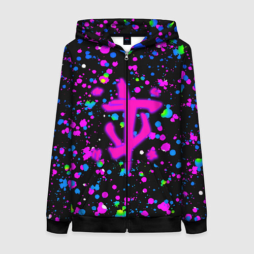 Женская толстовка на молнии Doom цветные краски / 3D-Черный – фото 1