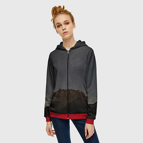Женская толстовка на молнии Массив Метеген под звездами / 3D-Красный – фото 3