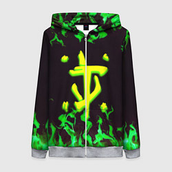 Толстовка на молнии женская Doom зелёный огонь, цвет: 3D-меланж