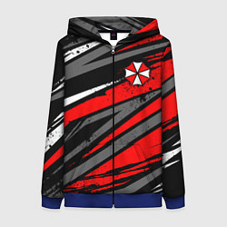 Толстовка на молнии женская Umbrella - red lines, цвет: 3D-синий