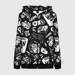 Толстовка на молнии женская Retro gamer pattern, цвет: 3D-черный