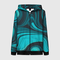 Толстовка на молнии женская Мраморный малахитовый узор из изумрудных разводов, цвет: 3D-черный