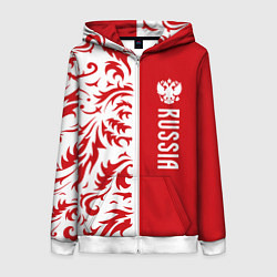 Толстовка на молнии женская Россия - красная хохлома, цвет: 3D-белый