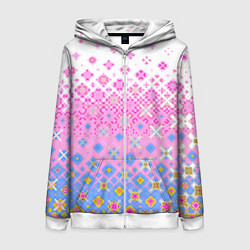 Толстовка на молнии женская Розово-голубой узор, цвет: 3D-белый