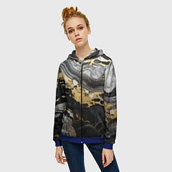 Толстовка на молнии женская Черный серый золотой мрамор, цвет: 3D-синий — фото 2