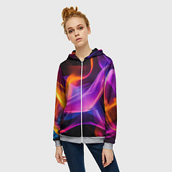 Толстовка на молнии женская Разноцветный неоновый огонь, цвет: 3D-меланж — фото 2