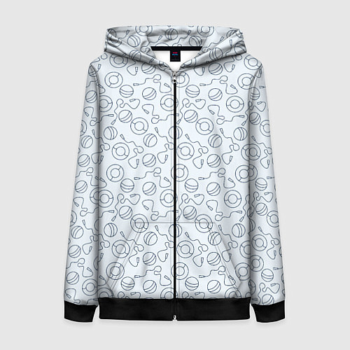 Женская толстовка на молнии Мячи, скакалки и плавательные круги / 3D-Черный – фото 1
