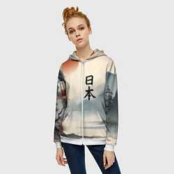 Толстовка на молнии женская Минималистичный Японский пейзаж, цвет: 3D-белый — фото 2