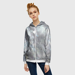 Толстовка на молнии женская Абстракция - white smoke on gray background, цвет: 3D-белый — фото 2