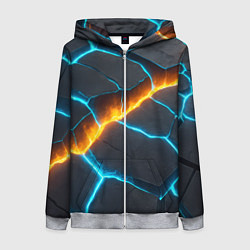 Женская толстовка на молнии Оранжевая лава из синих неоновых плит