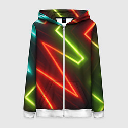 Толстовка на молнии женская Неоновые разноцветные кислотные линии, цвет: 3D-белый