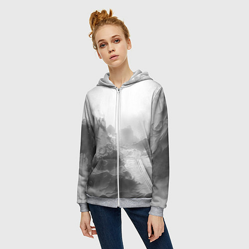 Женская толстовка на молнии Абстракция серые волны / 3D-Меланж – фото 3