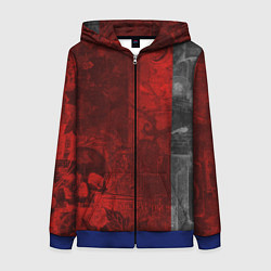 Толстовка на молнии женская Багровый гранж с черепом, цвет: 3D-синий