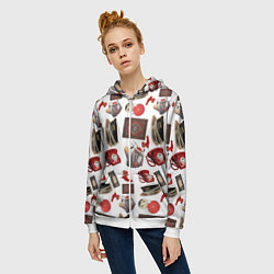 Толстовка на молнии женская Неваляшка утюг ретро авоська петушок телефон, цвет: 3D-белый — фото 2