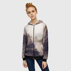 Толстовка на молнии женская Сепия абстрактная горная река, цвет: 3D-черный — фото 2