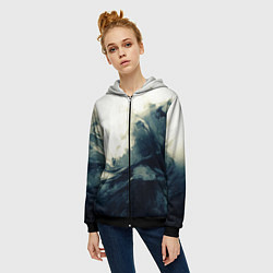 Толстовка на молнии женская Чёрно-синие абстрактные краски, цвет: 3D-черный — фото 2