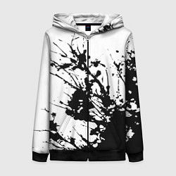 Толстовка на молнии женская Чёрная взрывная краска на белом, цвет: 3D-черный