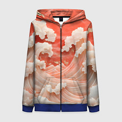 Толстовка на молнии женская Японские красные волны, цвет: 3D-синий