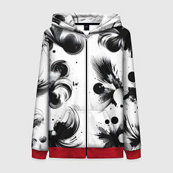 Толстовка на молнии женская Чёрно-белая абстракция нейроарт, цвет: 3D-красный