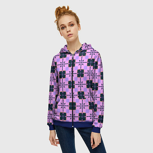 Женская толстовка на молнии Квадраты с цветочными перекрестиями / 3D-Синий – фото 3