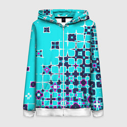 Толстовка на молнии женская Геометрическая метаморфоза на бирюзе, цвет: 3D-белый