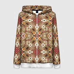 Толстовка на молнии женская Традиционные славянские узоры, цвет: 3D-белый