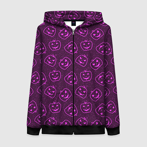 Женская толстовка на молнии Halloween - паттерн с тыквами / 3D-Черный – фото 1
