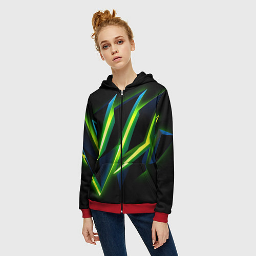 Женская толстовка на молнии Geometric neon / 3D-Красный – фото 3