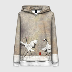 Толстовка на молнии женская Журавли на снегу, цвет: 3D-белый