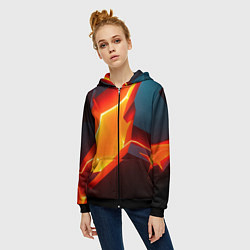 Толстовка на молнии женская Neon orange, цвет: 3D-черный — фото 2