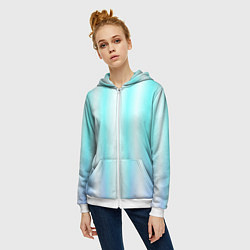 Толстовка на молнии женская Neon white blue lines, цвет: 3D-белый — фото 2