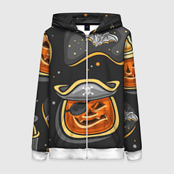 Толстовка на молнии женская Пиратский хэллоуин, цвет: 3D-белый