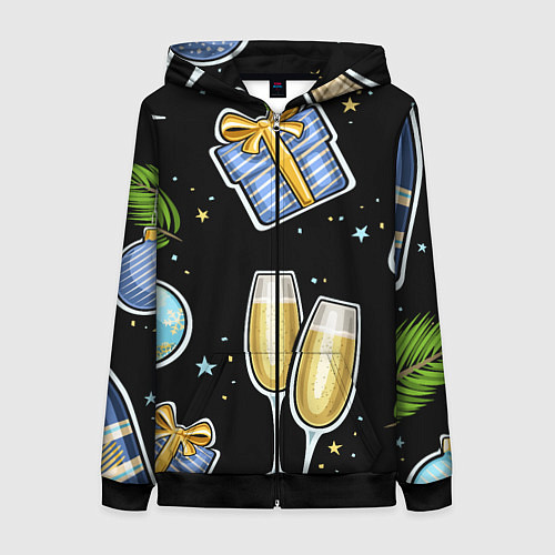 Женская толстовка на молнии Новогодний вайб / 3D-Черный – фото 1