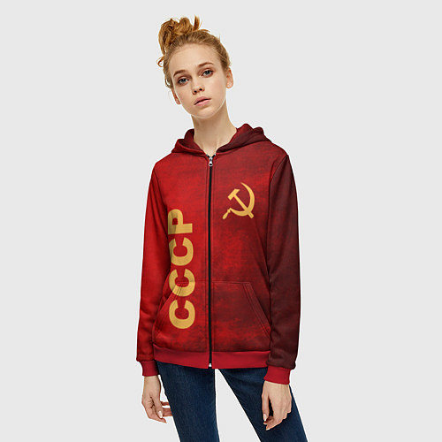 Женская толстовка на молнии Советский союз символика / 3D-Красный – фото 3