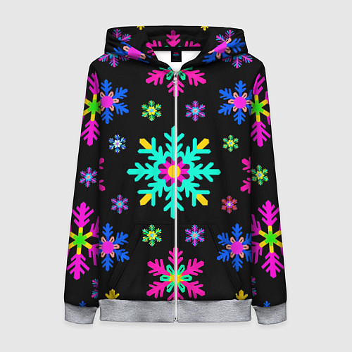 Женская толстовка на молнии Снежинки ретро / 3D-Меланж – фото 1