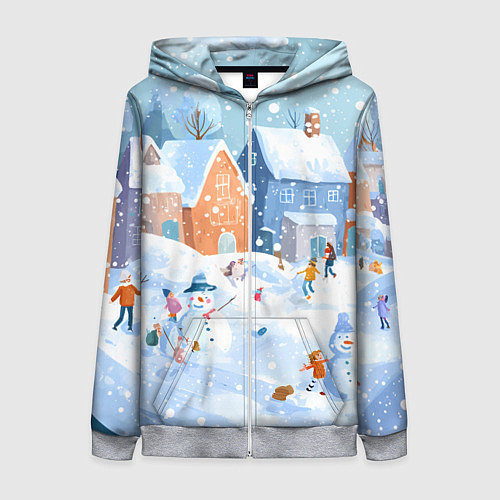 Женская толстовка на молнии Предновогодний день во дворе / 3D-Меланж – фото 1
