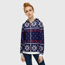 Толстовка на молнии женская Вязаный новогодний узор, цвет: 3D-белый — фото 2