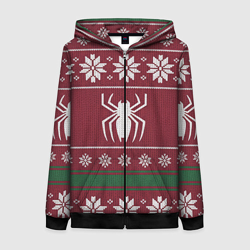 Женская толстовка на молнии Рождественский свитер Человека паука / 3D-Черный – фото 1