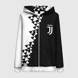 Толстовка на молнии женская Juventus черно белая геометрия текстура, цвет: 3D-белый
