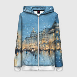 Толстовка на молнии женская Снежный вечер Санкт-Петербурга, цвет: 3D-белый