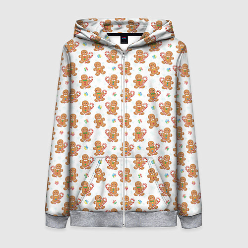 Женская толстовка на молнии Имбирные человечки и карамельные трости / 3D-Меланж – фото 1