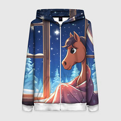Женская толстовка на молнии Лошадка зимней звездной ночью