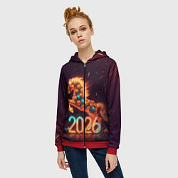 Толстовка на молнии женская Новогодняя мандариновая лошадь 2026, цвет: 3D-красный — фото 2