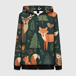 Женская толстовка на молнии В лесу с животными