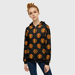 Толстовка на молнии женская Manchester United Pattern, цвет: 3D-черный — фото 2