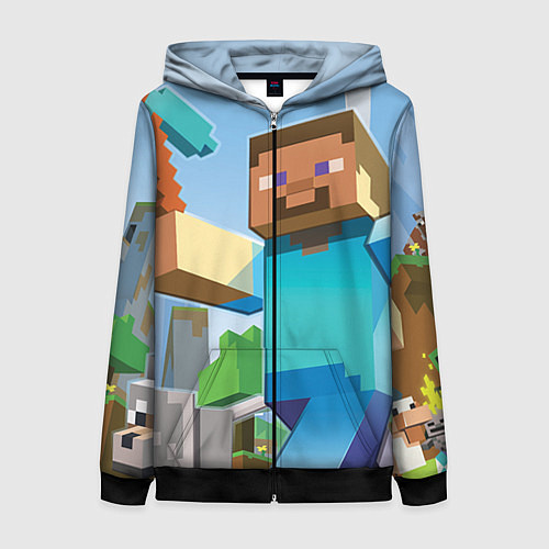 Женская толстовка на молнии Minecraft World / 3D-Черный – фото 1